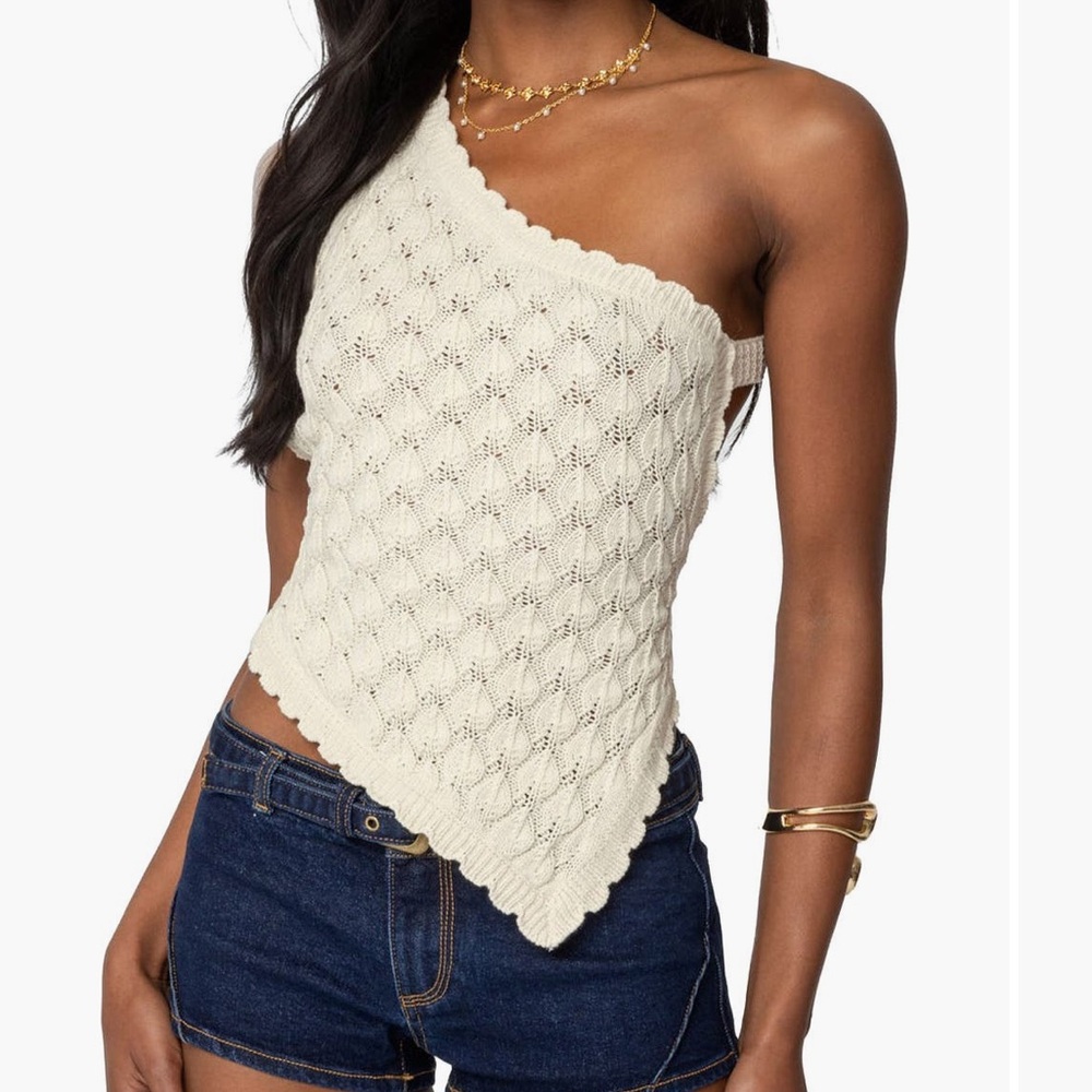 NWT Edikted Off-White Knit Asymmetrical Tank Top